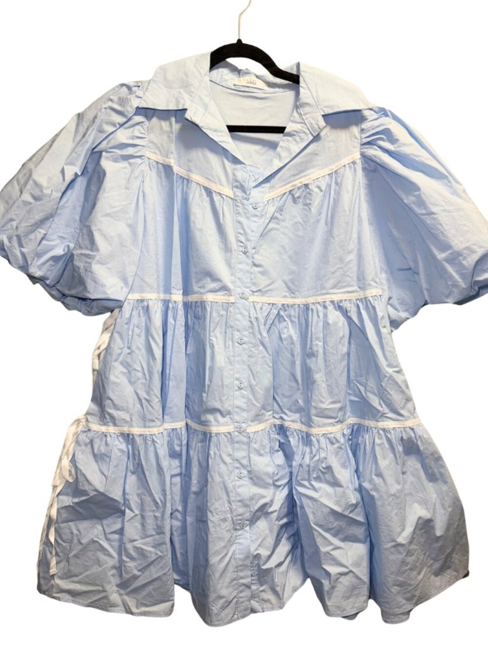 Talulah Light Blue Tiered Puff Sleeve Mini Dress Large